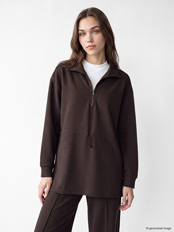 LCW Modest Dik Yaka Oversize Kadın Sweatshirt Tunik