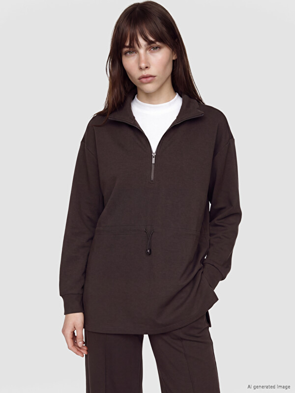 LCW Modest Mock Neck Oversize Women's Sweatshirt Tunic