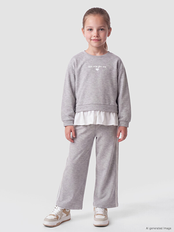 LCW Kids Crew Neck Girls' Tracksuit Set