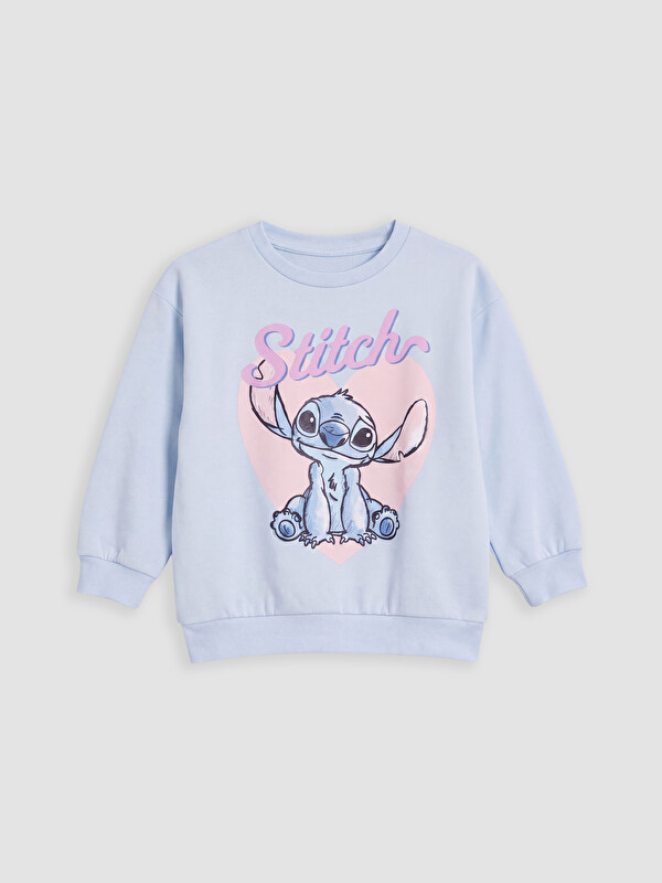 LCW Kids Crew Neck Lilo & Stitch Printed Girls' Sweatshirt