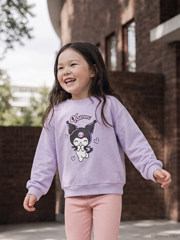 LCW baby Crew Neck Kuromi Printed Girls' Sweatshirt