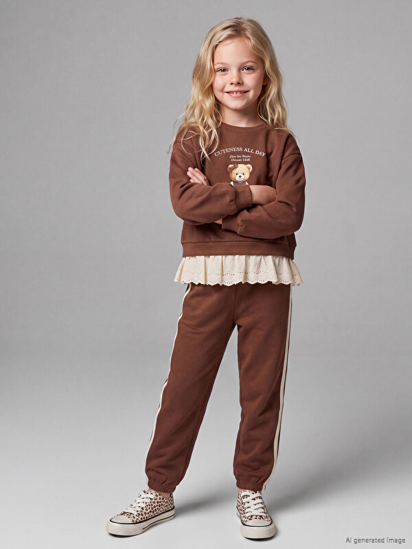 LCW Kids Ayı Teddy Baskılı Kız Çocuk Eşofman Takım