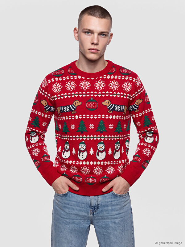 XSIDE Crew Neck New Year Printed Men's Knitwear Sweater