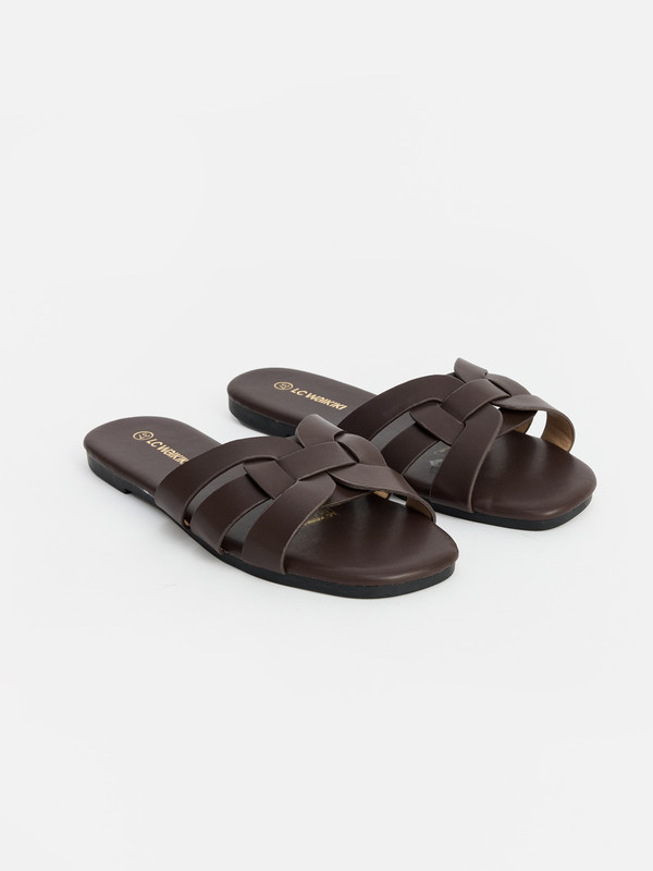 LCW STEPS Faux Leather Cross Strap Women's Slipper