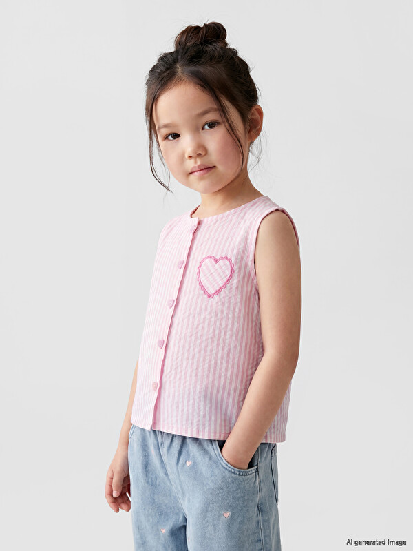 LCW Kids Kalp Nakışlı Kız Çocuk Gömlek