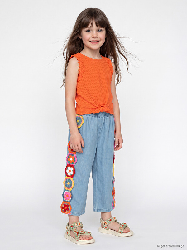 LCW Kids Nakışlı Kız Çocuk Jean Pantolon