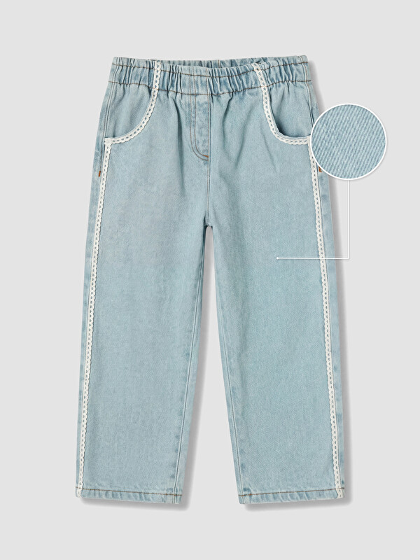 LCW baby Yanları Şerit Detaylı Kız Çocuk Jean Pantolon
