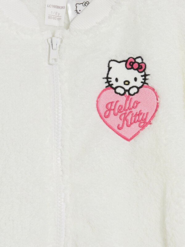 LCW Kids Beyaz Hello Kitty Baskılı Kız Çocuk Fermuarlı Sweatshirt