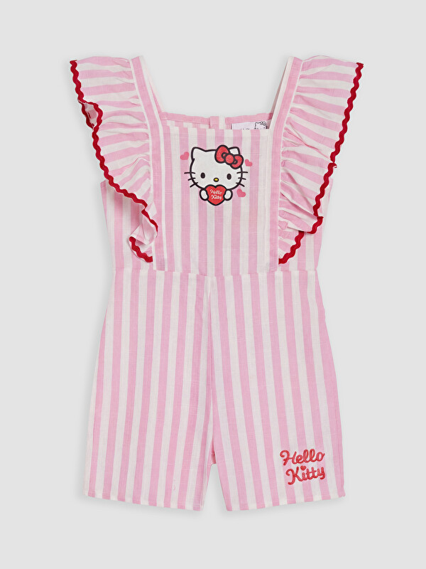 LCW Kids Kare Yaka Fırfırlı Hello Kitty Nakışlı Kız Çocuk Tulum