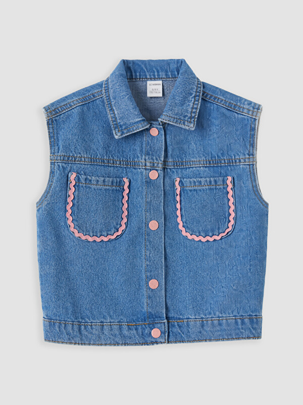 LCW Kids Gömlek Yaka Basic Kız Çocuk Jean Ceket