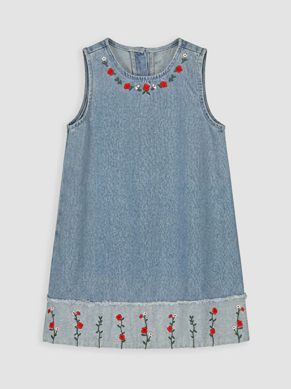 LCW Kids Çiçek Nakışlı Kız Çocuk Jean Elbise