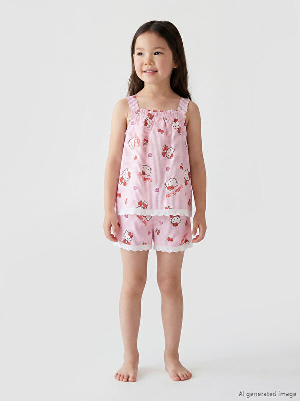 LCW Kids Hello Kitty Baskılı Kız Çocuk Şortlu Takım