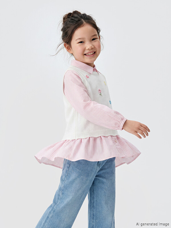 LCW Kids Kız Çocuk Nakışlı Gömlek ve Süveter