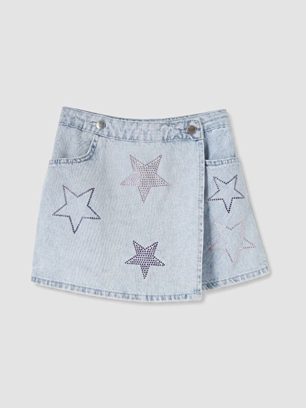 LCW Kids Taşlı Kız Çocuk Jean Şort Etek