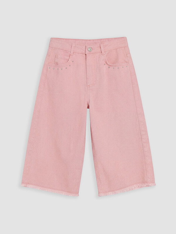 LCW Kids Taşlı Geniş Paça Kız Çocuk Jean Şortolon