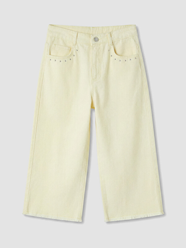LCW Kids Taşlı Geniş Paça Kız Çocuk Jean Şortolon