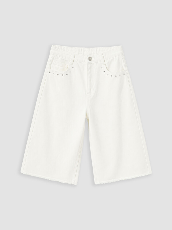 LCW Kids Taşlı Geniş Paça Kız Çocuk Jean Şortolon
