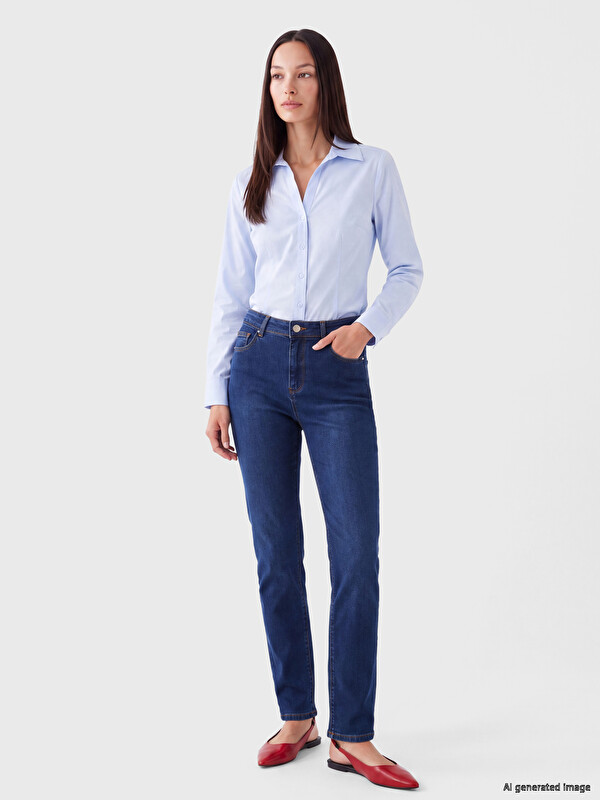 LCWAIKIKI Classic Yüksek Bel Straight Fit Kadın Jean Pantolon
