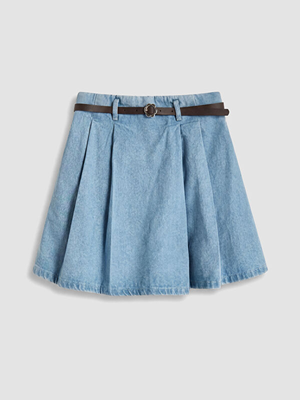 LCW Kids Pileli Kız Çocuk Jean Şort Etek