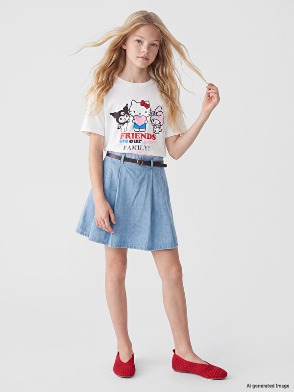 LCW Kids Pileli Kız Çocuk Jean Şort Etek