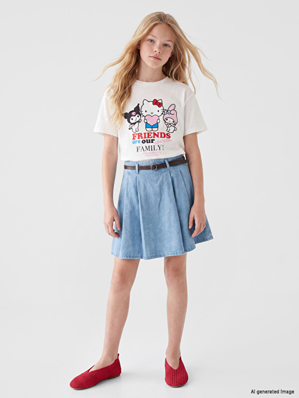 LCW Kids Pileli Kız Çocuk Jean Şort Etek