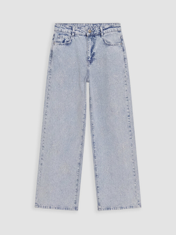 LCW Kids Wideleg Taşlı Kız Çocuk Jean Pantolon