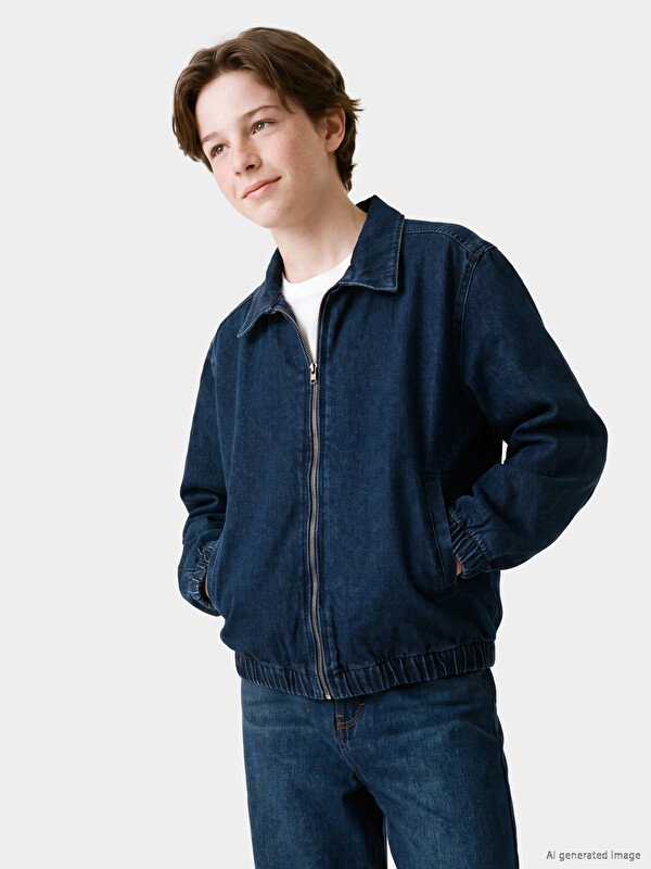 LCW Kids Fermuarlı Erkek Çocuk Jean Ceket