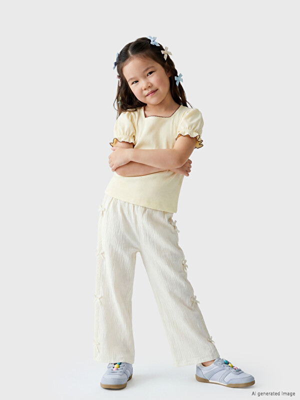 LCW Kids Kız Çocuk Fiyonk Detaylı Müslin Pantolon