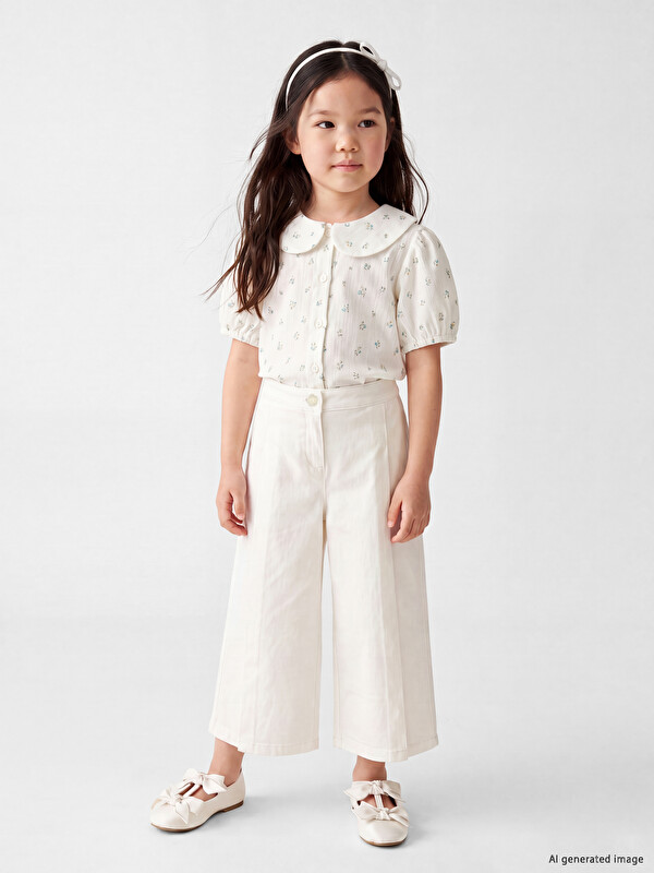LCW Kids Kız Çocuk Keten Görünümlü Pantolon