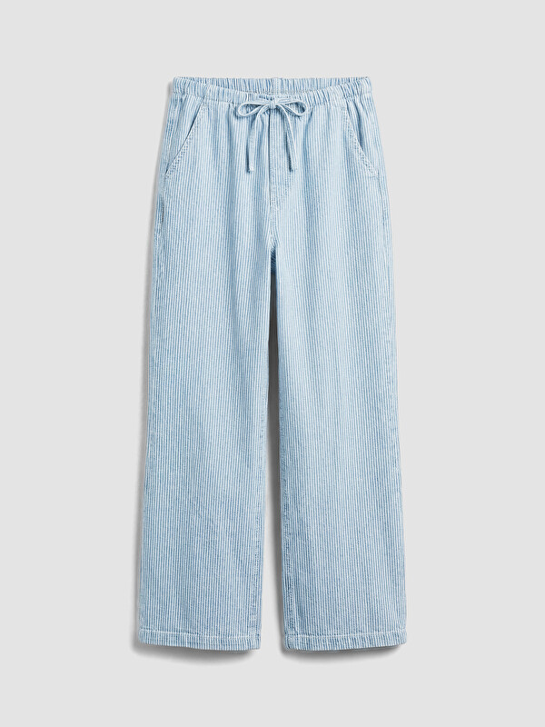 LCW Kids Geniş Paça Çizgili Kız Çocuk Jean Pantolon