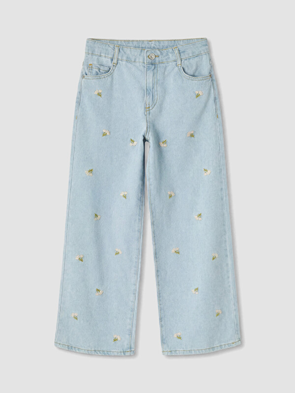 LCW Kids Wideleg Çiçekli Kız Çocuk Jean Pantolon