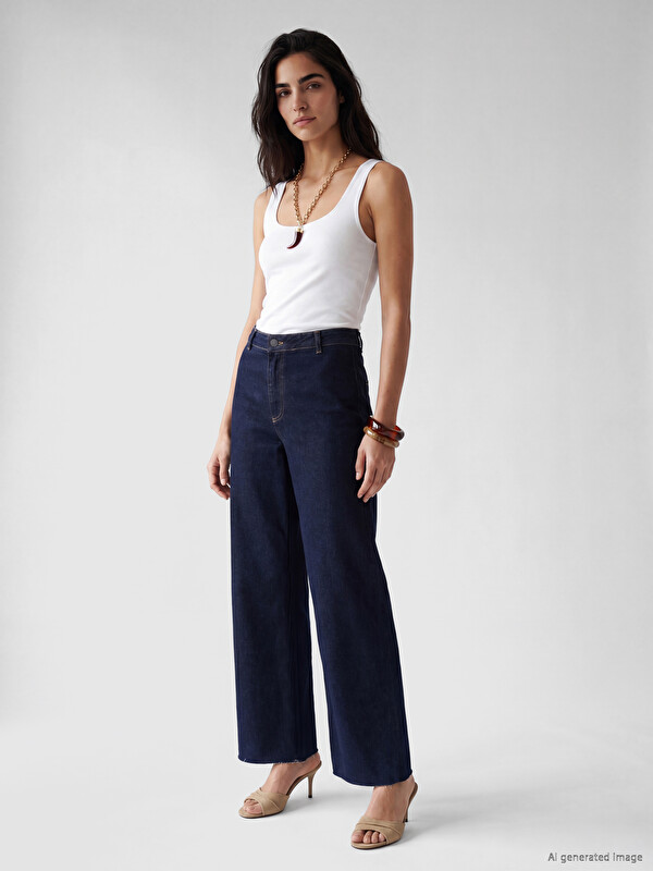 LCW Jeans Yüksek Bel Wideleg Fit Kadın Jean Pantolon