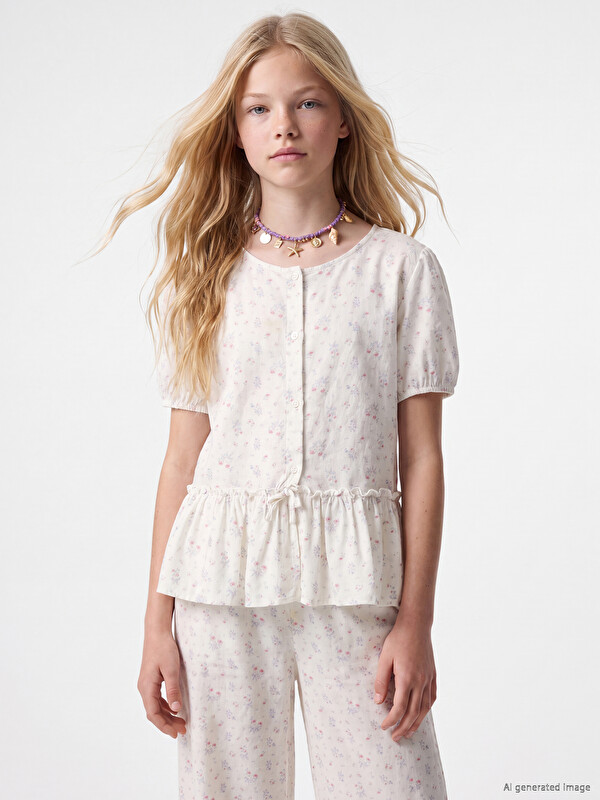 LCW Kids Fırfırlı Kız Çocuk Peplum Gömlek