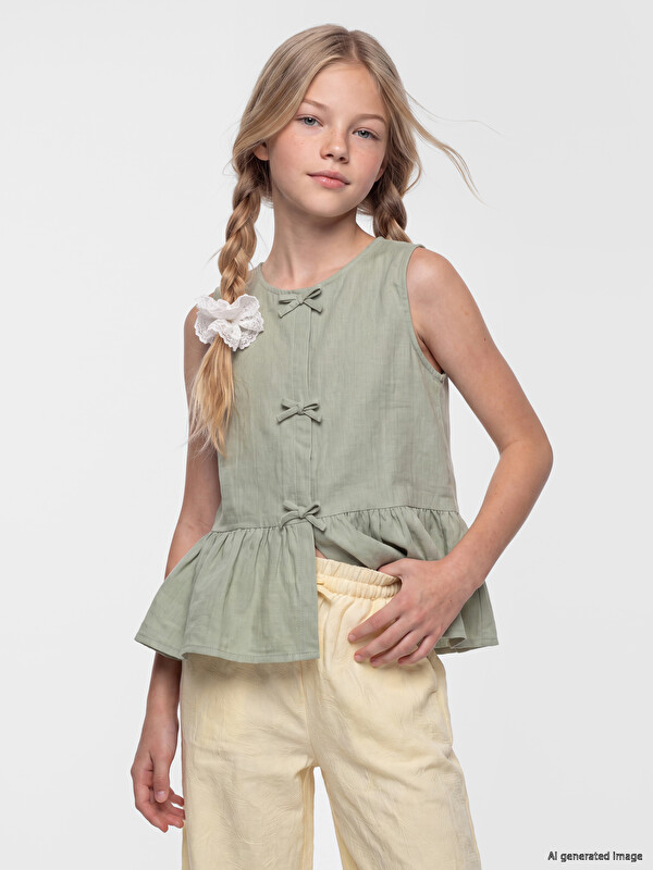 LCW Kids Fiyonk ve Fırfır Detaylı Kız Çocuk Gömlek