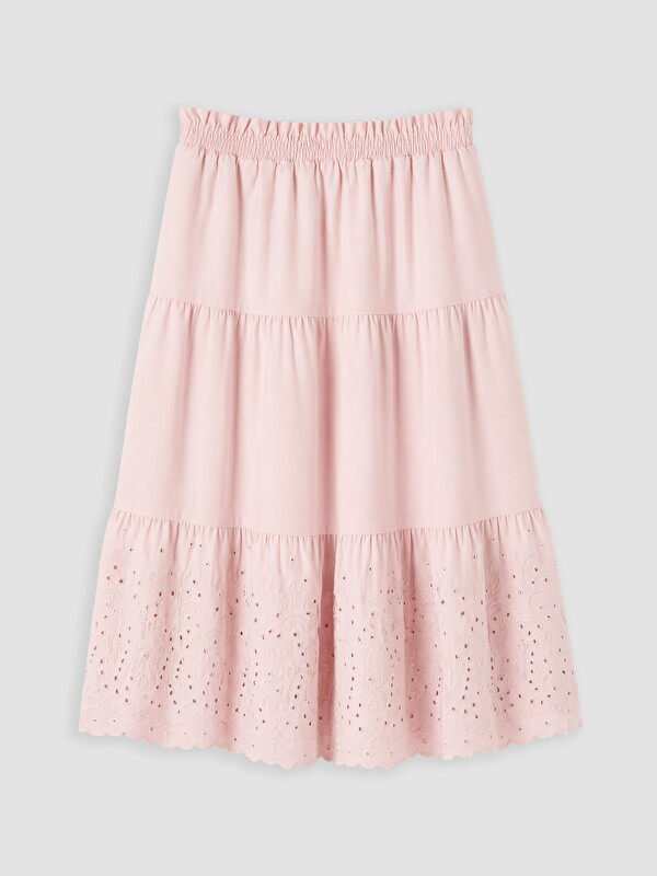 LCW Kids Beli Lastikli Nakışlı Kız Çocuk Etek
