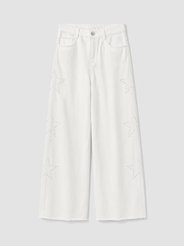 LCW Kids Wideleg Taşlı Kız Çocuk Jean Pantolon