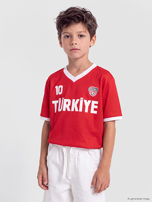 LCW Kids تیشێرتی چاپکراوی یاخەی V بۆ کوڕان