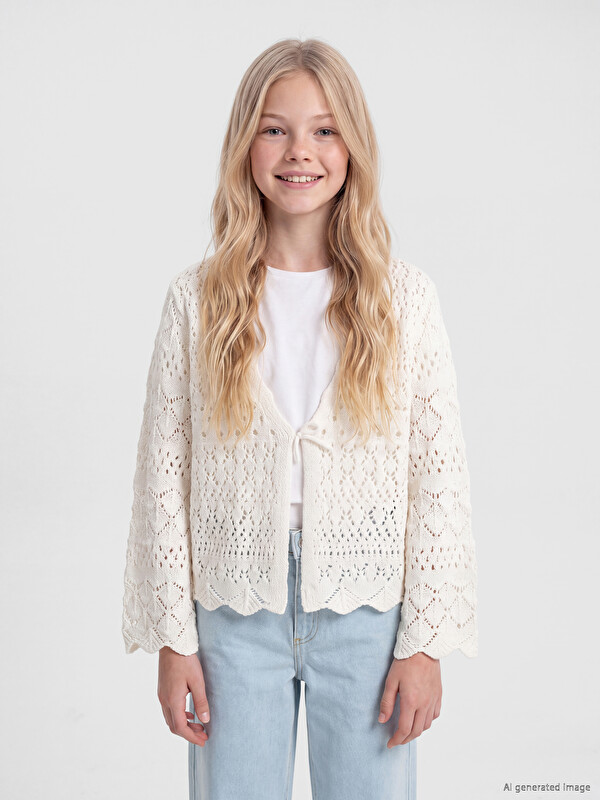 LCW Kids Ажурный вязаный кардиган для девочек