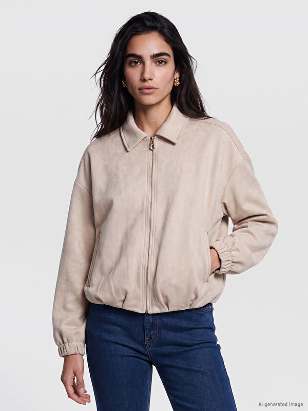 LCW Vision Shirt Collar Suede Look Women's Jacket
