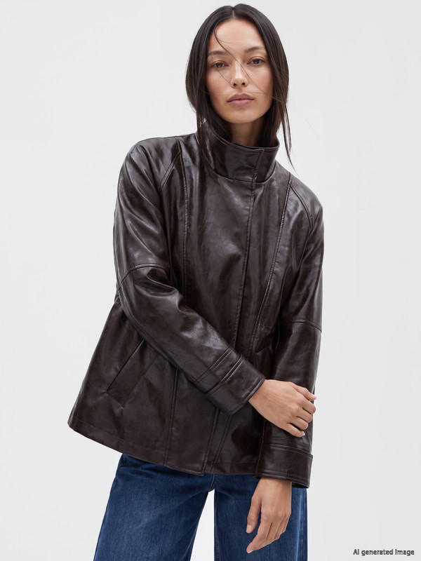 LCW STUDIO Mock Neck Women's Faux Leather Jacket