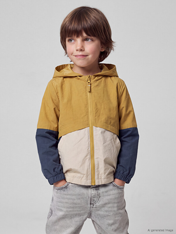 LCW Kids Renk Bloklu Erkek Çocuk Yağmurluk