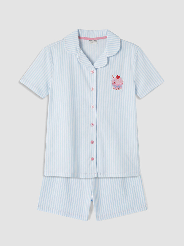 LCW Kids Gömlek Yaka Kız Çocuk Şortlu Pijama Takımı