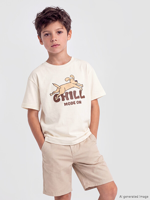 LCW Kids Bisiklet Yaka Baskılı Erkek Çocuk Tişört