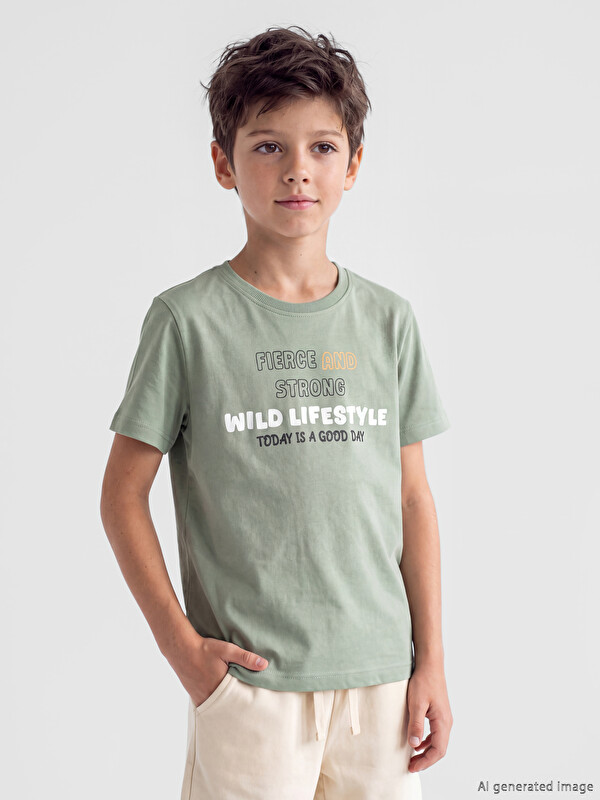 LCW Kids Bisiklet Yaka Baskılı Erkek Çocuk Tişört