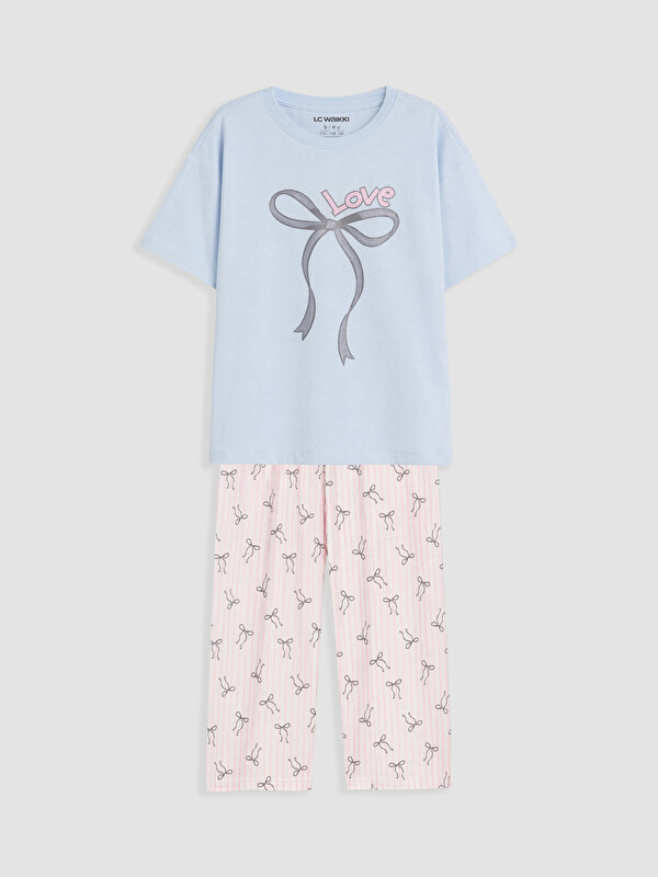 LCW Kids Baskılı Kız Çocuk Kaprili Pijama Takımı