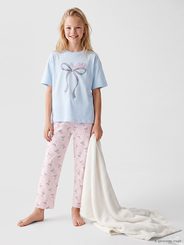 LCW Kids Printed Girls' Capri Pyjamas Set