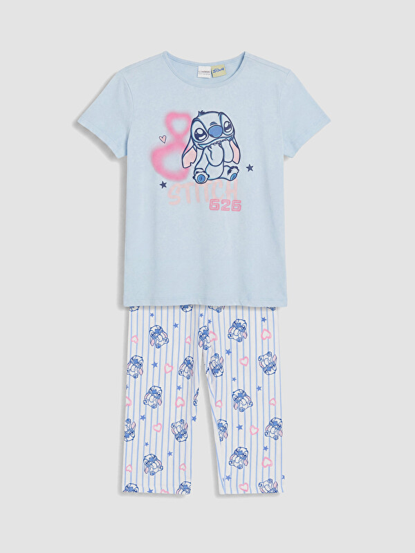 LCW Kids Stitch Baskılı Kız Çocuk Kaprili Pijama Takım