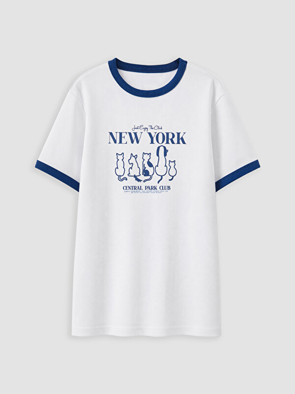 LCW Kids Bisiklet Yaka New York Baskılı Kız Çocuk Tişört