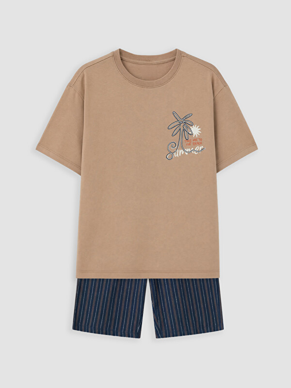LCW Kids Bisiklet Yaka Erkek Çocuk Şortlu Pijama Takımı