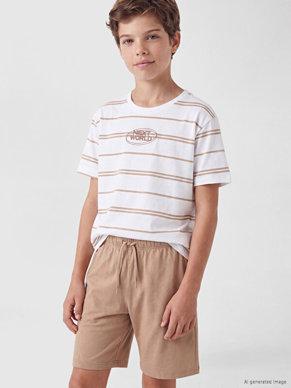 LCW Kids Bisiklet Yaka Erkek Çocuk Şortlu Pijama Takımı